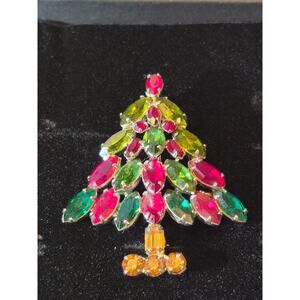 Vintage Napier Christmas Tree Brooch Rhinestone Holiday Pin Collectible Jewelry